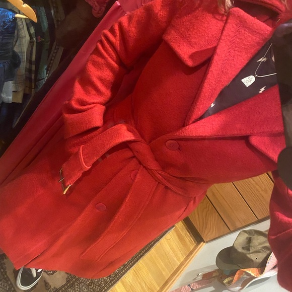 Omon Long Red Wool Mohair Dress Coat - Picture 6 of 6